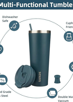 BJPKPK 26oz Stainless Steel Insulated Tumbler With lid And Straw Travel Coffee Thermal Tumblers Cup For Women And Men,Navy Blue