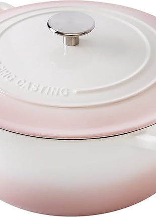 Enameled Cast Iron Dutch Oven Pot With Lid, 7 Quart, for Bread Baking, Cooking, White-Pink