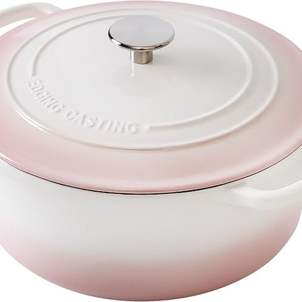 Enameled Cast Iron Dutch Oven Pot With Lid, 7 Quart, for Bread Baking, Cooking, White-Pink