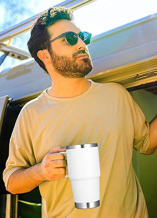 VEGOND 20 oz Tumbler Bulk with Handle Lid and Straw, Stainless Steel Insulated Travel Coffee Mug Set, Spill Proof Double Wall Metal Tumblers Cups, New White 12 Pack