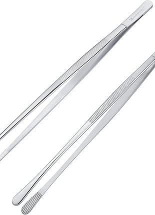 MSY BIGSUNNY Stainless Steel Food Tweezers Multi-function Cooking Tongs Kitchen Serving Tong (12" Round & 12" Pointed Tweezers)