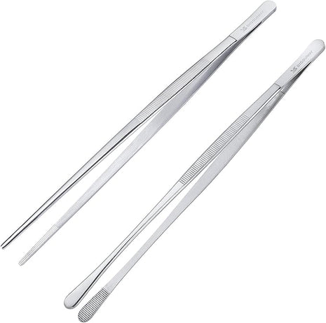 MSY BIGSUNNY Stainless Steel Food Tweezers Multi-function Cooking Tongs Kitchen Serving Tong (12" Round & 12" Pointed Tweezers)