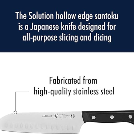 HENCKELS Solution Razor-Sharp Hollow Edge Santoku Knife 7 inch, German Engineered Informed by 100+ Years of Mastery, Black/Stainless Steel