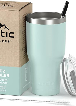 Arctic Tumblers | 30 oz Light Green Insulated Tumbler with Straw & Cleaner - Retains Temperature up to 24hrs - Non-Spill Splash Proof Lid, Double Wall Vacuum Technology, BPA Free & Built to Last