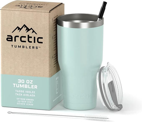 Arctic Tumblers | 30 oz Light Green Insulated Tumbler with Straw & Cleaner - Retains Temperature up to 24hrs - Non-Spill Splash Proof Lid, Double Wall Vacuum Technology, BPA Free & Built to Last