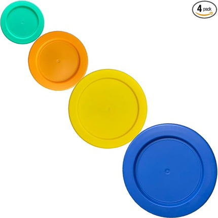 1, 2, 4 & 7 Cup Green, Orange, Yellow, Blue Replacement Lids/Covers for Pyrex, Anchor Hocking & KlareWare Storage Bowls *Lids Only Glass Container Not Included* (4 Pack *One of Each Size*)