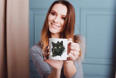 Funny Black Kitten Coffee Mug - Ceramic Funny Cat Mug - Perfect Cat Lover Gift - Cute Novelty Coffee Mug Present - Great Birthday or Christmas Surprise for Friend or Coworker, Men and Women (11oz)