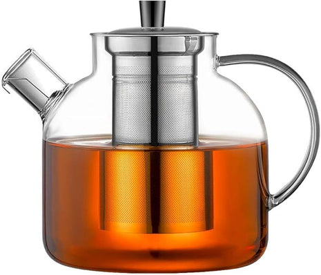 1500ml(50oz) Glass Teapot with Removable Infuser, Ehugos Stovetop Safe Large Tea Pot, Blooming and Loose Leaf Hand Crafted Kettle for Women and Adult with Stainless Infuser