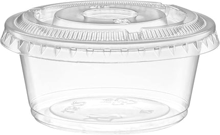 (3.25 oz - 100 Sets) Clear Diposable Plastic Portion Cups With Lids, Small Mini Containers For Portion Controll, Jello Shots, Meal Prep, Sauce Cups, Slime, Condiments, Medicine, Dressings,
