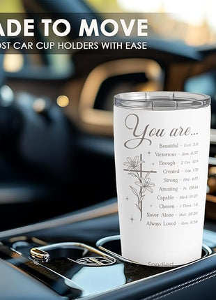 SANDJEST Christian Tumbler 20oz, Stainless Steel Travel Cup with Lid, You are Insulated Coffee Mug, Christian Gifts for Women Girls Friends Sisters on Birthday Christmas