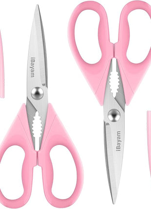 Gifts for Women, Mom, Wife, Her - Couple, Happy Birthday, Wedding Gifts, Christmas Day, Housewarming Gifts, iBayam Kitchen Scissors Heavy Duty Meat Poultry Shears Dishwasher Safe, Pink Stuff