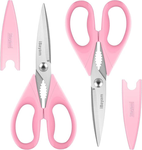 Gifts for Women, Mom, Wife, Her - Couple, Happy Birthday, Wedding Gifts, Christmas Day, Housewarming Gifts, iBayam Kitchen Scissors Heavy Duty Meat Poultry Shears Dishwasher Safe, Pink Stuff