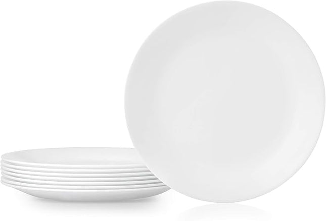 Corelle Vitrelle 8-Piece Dinner Plates Set Triple Layer Glass and Chip Resistant, Lightweight Round Plates, Winter Frost White