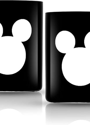 JoyJolt Disney Luxury Mickey Mouse Double Old Fashioned Whiskey Glasses. 2x European Crystal Bar Glasses. Premium Xmas Disney Stuff, Gifts and Cups. 12oz Black Drinking Glasses, Disney Tumbler