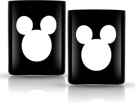 JoyJolt Disney Luxury Mickey Mouse Double Old Fashioned Whiskey Glasses. 2x European Crystal Bar Glasses. Premium Xmas Disney Stuff, Gifts and Cups. 12oz Black Drinking Glasses, Disney Tumbler