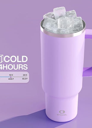 40 oz Tumbler with Handle and Straw: Stainless Steel Insulated Tumbler Keeps Cold for 24 Hours, Leakproof Travel Cup Fits in Cup Holder and BPA-Free, Lavender