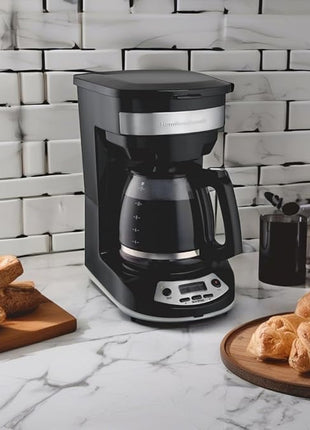 Hamilton Beach 12 Cup Programmable Drip Coffee Maker, Brew Options, Glass Carafe (46299), Black with Stainless Accents