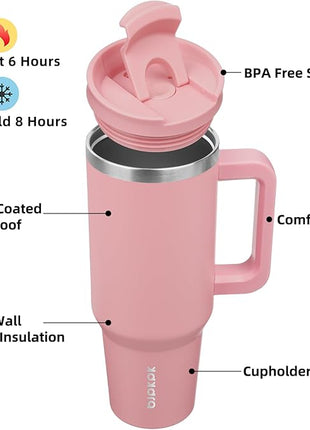 BJPKPK Insulated Tumblers With Handle And Straw 40 oz Stainless Steel Tumbler Cups With Lid,Light Pink