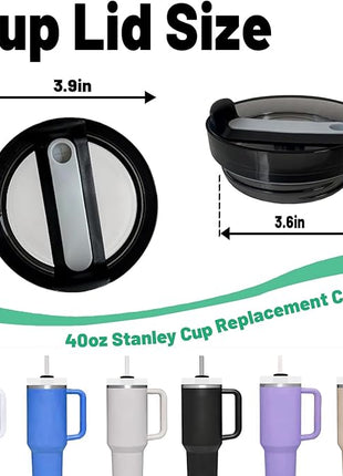 40 OZ Tumbler Lid Replacement Fit for Stanley Cup, 2 Pack Clear Replacement Lids Fit for Stanley Travel Tumbler, Spill Proof Tumbler Covers for Stanley Cup Accessories (Opaque - Black)