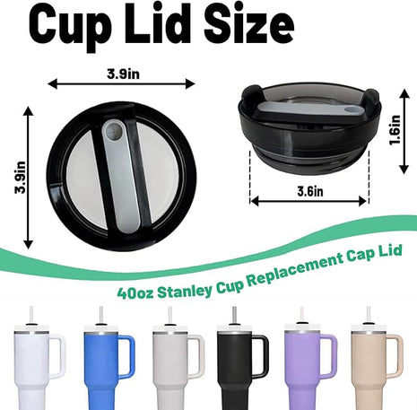 40 OZ Tumbler Lid Replacement Fit for Stanley Cup, 2 Pack Clear Replacement Lids Fit for Stanley Travel Tumbler, Spill Proof Tumbler Covers for Stanley Cup Accessories (Opaque - Black)