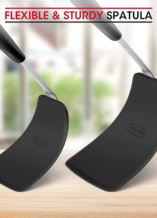Unicook 2 Pack Flexible Silicone Spatula, Turner, 600F Heat Resistant, Ideal for Flipping Eggs, Burgers, Crepes and More, Black