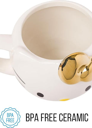 Silver Buffalo Sanrio Hello Kitty Gold Chrome Reflective Bow Ceramic 3D Sculpted Mug, 20 Ounces