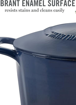 MARTHA STEWART Gatwick 7-Quart Enamel Cast Iron Dutch Oven Pot with Lid – Navy Blue with Gold Knob – Durable Heavy-Duty Dutch Oven for Slow Cooking & Braising