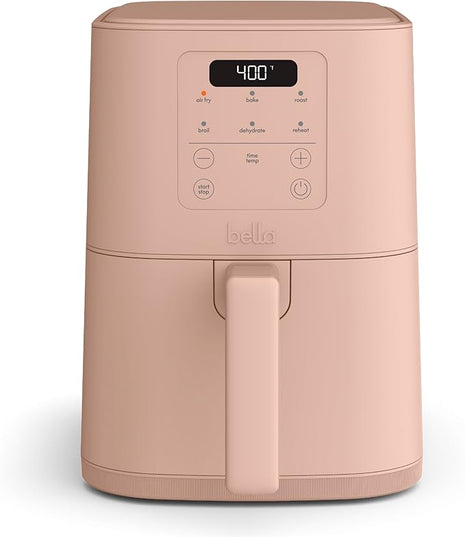 bella 4Qt Slim Air Fryer, Fits-anywhere™ Kitchenware, EverGood™ Ceramic Nonstick Coating, Adjustable Temperature, 6 Preset Cooking Options, 60 Min Auto Shutoff w Audible Tone, 3.3lb Capacity, Blossom