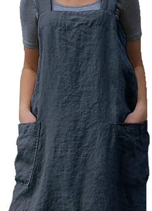 Cotton Linen Apron Cross Back Apron for Women with Pockets Pinafore Dress for Baking Cooking