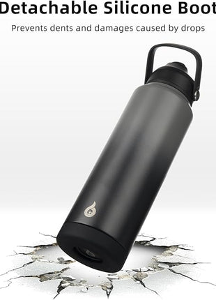 BJPKPK Insulated Water Bottle with Straw Lid, 40oz Large Thermo, BPA Free Leak Proof Stainless Steel Metal Water Bottles, Tumblers, Cups, Flasks for Travel, Sports,Black Grey