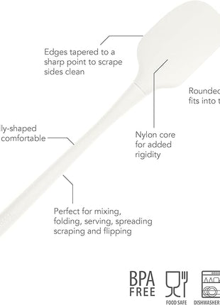 Tovolo White Flex-Core All Silicone Spatula, Tapered Silicone Edge for Scraping, Ergonomic Handle, Heat-Resistant Rubber Spatula, BPA-Free & Dishwasher Safe Baking Tool & Kitchen Utensil