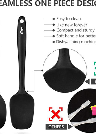 HOTEC 600℉ Heat Resistant BPA-Free Silicone Rubber Spatula Set,Kitchen Cooking Spatulas, Baking, Mixing for Non Stick Cookware, Dishwasher Safe, Black Set of 5