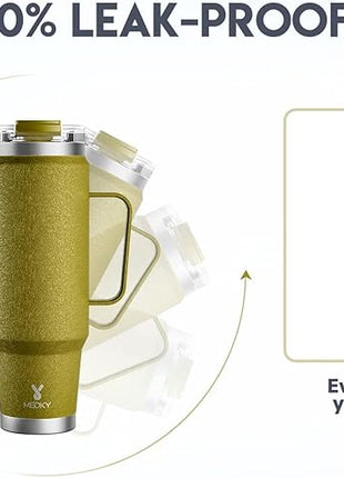 Meoky 40oz Tumbler with Handle, Stainless Steel Travel Mug with 2-in-1 Straw and Sip Lid, Vacuum Insulated Coffee Mug, 100% Leak Proof, Keeps Cold for 34 Hours or Hot for 10 Hours (Forest)