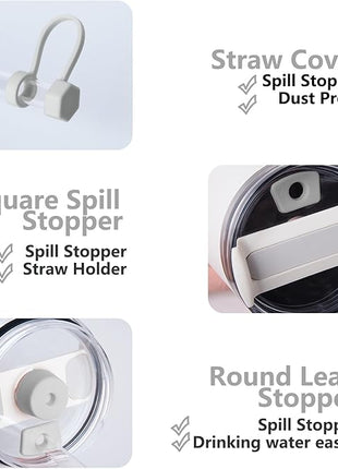 Silicone Spill Stopper Set Compatible with Stanley Cup 2.0 30oz & 40oz with Straw Cover (Set of 2, Fog)