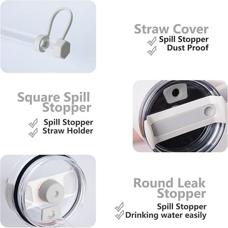 Silicone Spill Stopper Set Compatible with Stanley Cup 2.0 30oz & 40oz with Straw Cover (Set of 2, Fog)