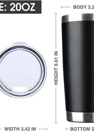 20oz Tumbler Bulk Stainless Steel Vacuum Insulated Tumblers with Lid Double Wall Travel Mug Durable Powder Coated Coffee Cup, Suitable for Ice Drinks and Hot Beverage (Black 6pack)