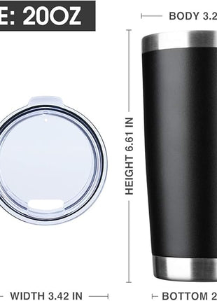 20oz Tumbler Bulk Stainless Steel Vacuum Insulated Tumblers with Lid Double Wall Travel Mug, Durable Powder Coated Coffee Cup, Suitable for Ice Drinks and Hot Beverage (Black 12pack)