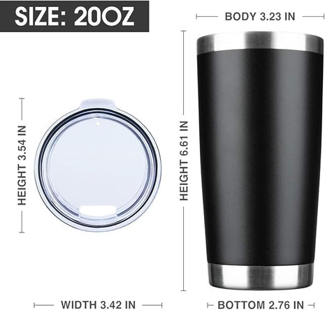 20oz Tumbler Bulk Stainless Steel Vacuum Insulated Tumblers with Lid Double Wall Travel Mug Durable Powder Coated Coffee Cup, Suitable for Ice Drinks and Hot Beverage (Black 1pack)