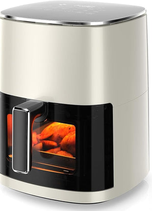 Elevon 6QT Large Air Fryer, 12-in-1 Digital Airfryer with Clear Window, Roast, Reheat, Dehydrate, Bake, Steam with 400F and More, Dishwasher Safe, Nonstick, Fit for Family of 2-5, Beige