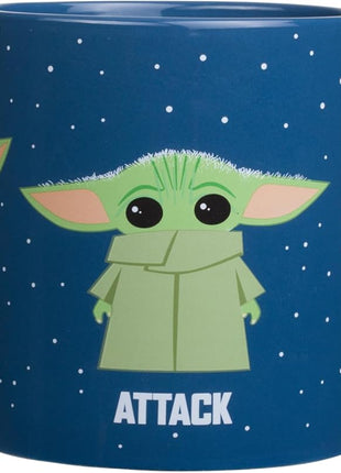 Silver Buffalo Star Wars The Mandalorian The Child Baby Yoda Grogu Protect Attack Snack Ceramic Coffee Mug, 20-Ounces