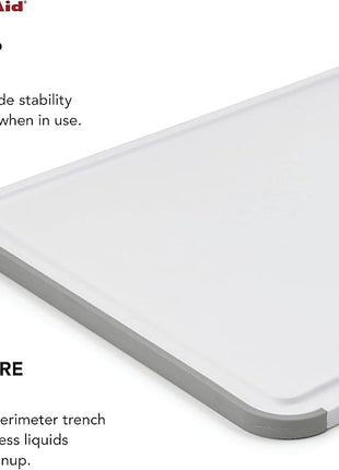 KitchenAid Classic Cutting Board with Perimeter Trench and Non Slip Edges, Dishwasher Safe, 11 inch x 14 inch, White and Gray