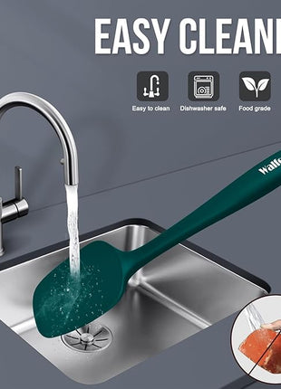 Walfos Silicone Spatula Set of 5 - (600°F) High Heat Resistant Dark Green Kitchen Scraper Spatulas, One-Pieces Seamless Design, Perfect for Cooking Mixing & Baking - BPA Free and Dishwasher Safe