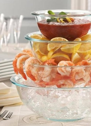 Pyrex 3 Piece Glass Mixing Bowl Set with 1, 1.5, 2.5 Quart Mixing Bowls for Kitchen, Baking, and Storage, Microwave, Freezer, and Dishwasher Safe , Proudly Made in the USA