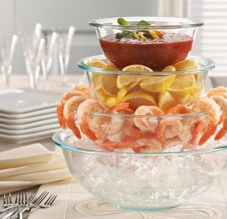 Pyrex 3 Piece Glass Mixing Bowl Set with 1, 1.5, 2.5 Quart Mixing Bowls for Kitchen, Baking, and Storage, Microwave, Freezer, and Dishwasher Safe , Proudly Made in the USA