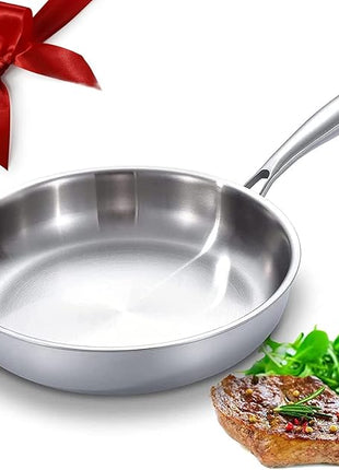 DELARLO Tri-Ply Stainless Steel Frying Pan, All Cooktops Compatible Up to 650℉, Oven Safe Induction Skillet, 12.5 inch Non toxic Cooking Surface, Fast & Even Heat, Durable Cookware