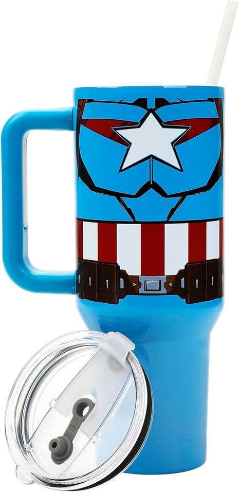 Bioworld Marvel Captain America Costume & Shield Blue 40 Oz Stainless Steel Tumbler