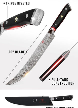 DALSTRONG Butcher Knife - 10 inch - Shogun Series ELITE - Japanese AUS-10V Super Steel - G10 Handle Cimitar Breaking Knife Gift - Vacuum Treated BBQ Brisket Knife - Sheath Included
