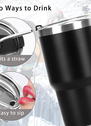 SYACOT 30oz Tumbler Double Wall Stainless Steel Vacuum Insulated Travel Mug with Splash-Proof Lid Metal Straw and Brush