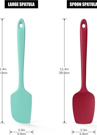 Doosu Silicone Scraper Spoon Spatulas, 600°F Heat Resistant BPA Free Rubber Flat Spatula, Kitchen Mixing Stirring Cooking Spoonula, Non-Stick Dishwasher Safe Baking Supplies (2 Pcs, Aqua+Red)