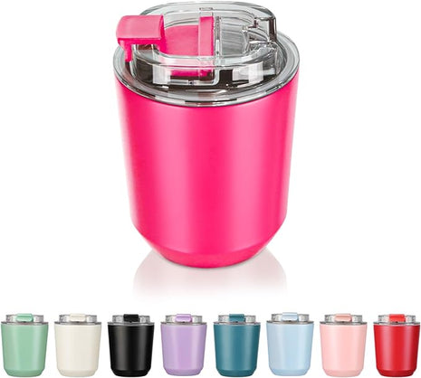 Puraville Insulated Tumblers with Lid, 10 oz Travel Coffee Mug Stainless Steel Vacuum Cup, Leak Proof Reusable Double Walled Coffee Tumbler for Iced and Hot Drinks, Fuchsia